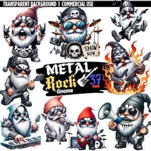 37PNG: Metal Rock Gnome Clipart, Deathrock, Gnomos Músicos, Gnomo Aquarela, Download Digital, Álbum de recortes, Junk Journals, decoração de berçário