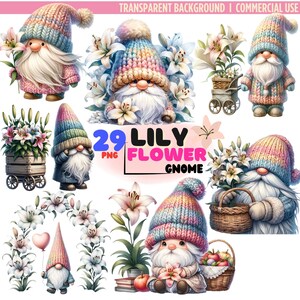 29PNG Florist Clipart: Spring Gnome Clipart, Flowers Gnome Png, Watercolor Gnome, Digital Download, Scrapbook, Junk Journals, nursery decor