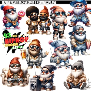 43PNG SET A : Clipart hip hop nain, Hiphop PNG, gnomes musiciens, aquarelle nain, téléchargement numérique, scrapbooking, journaux indésirables, décoration de chambre d'enfant
