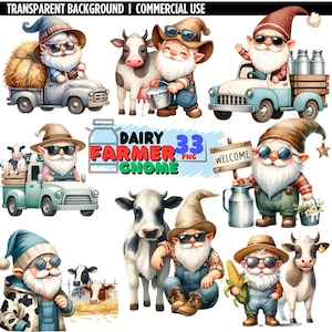 Clipart nain de ferme laitière 33PNG : Gnome d'éleveur de bétail Png, nain aquarelle, téléchargement numérique, album de coupures, journaux indésirables, décoration de chambre d'enfant, animal