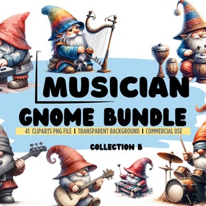 Gnomos con imágenes prediseñadas de instrumentos musicales, 41 PNG de alta calidad, arte infantil, descarga digital, creación de tarjetas, gnomos músicos, colección B, PNG