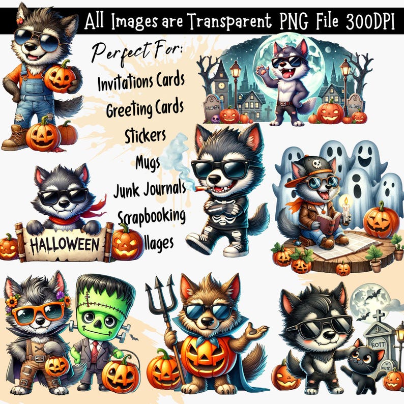Halloween Werewolf Clipart: Spooky PNG Bundle (digital Download) - Etsy