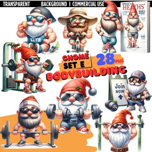 28 PNG Set E : Bodybuilder Gnome PNG, nain d'entraînement, clipart nains de fitness, nain aquarelle png, clipart png aquarelle, téléchargement numérique