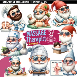 37PNG : Clipart gnome aquarelle massothérapeute, vacances png, téléchargement numérique, scrapbooking, journaux indésirables, décoration de chambre d'enfant, clipart massage