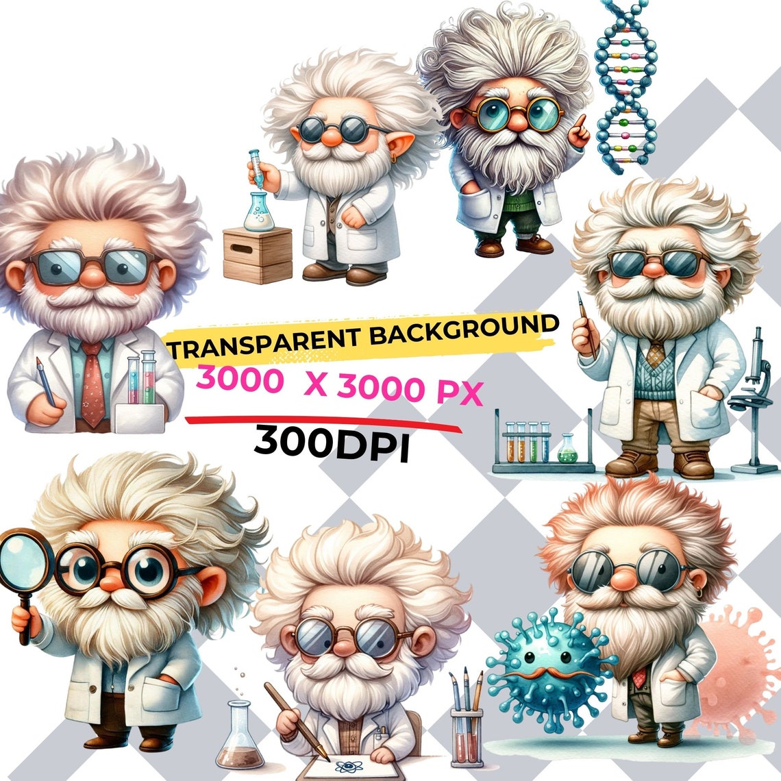 Watercolor Scientist Clipart Set: Science Kid PNG Bundle (digital ...