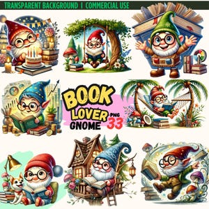 33PNG : Lot de cliparts aquarelle amateur de livres | Clipart nain de lecture, gnome lisant un livre png graphiques, nain de livre, amateurs de livres