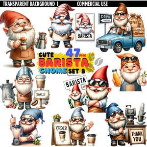 47PNG Watercolor Barista Gnome Clipart, SET B, Coffee Gnomes Clipart PNG, Coffee Lover, Cute Gnomes Clipart, Digital Download, Nursery Decor