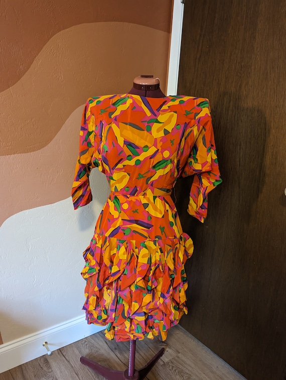 Colorful 80s print silk dress