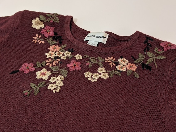 Burgundy Embroidered Short Sleeve Vintage Alfred … - image 1