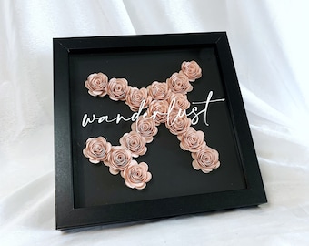 airplane • Personalized Custom Paper Rose Shadow Box | Flower Frame | Modern Minimal | Plane Travel Vacation Staycation