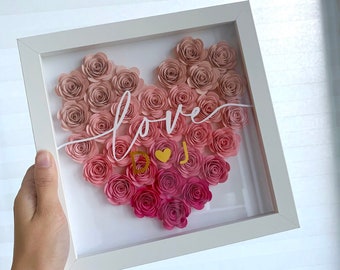 heart love • Personalized Custom Paper Rose Shadow Box | Flower Frame | Modern Minimal