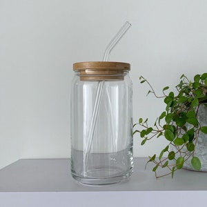 Blank Libbey Glass Beer Can with/without Bamboo Lid Glass Straw | Coffee Matcha Modern Minimalist