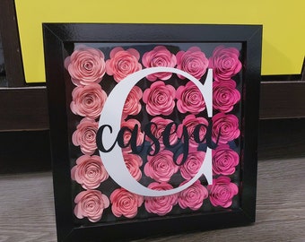 your name • Personalized Custom Paper Rose Shadow Box | Flower Frame | Modern Minimal | Bridesmaid Birthday Gift