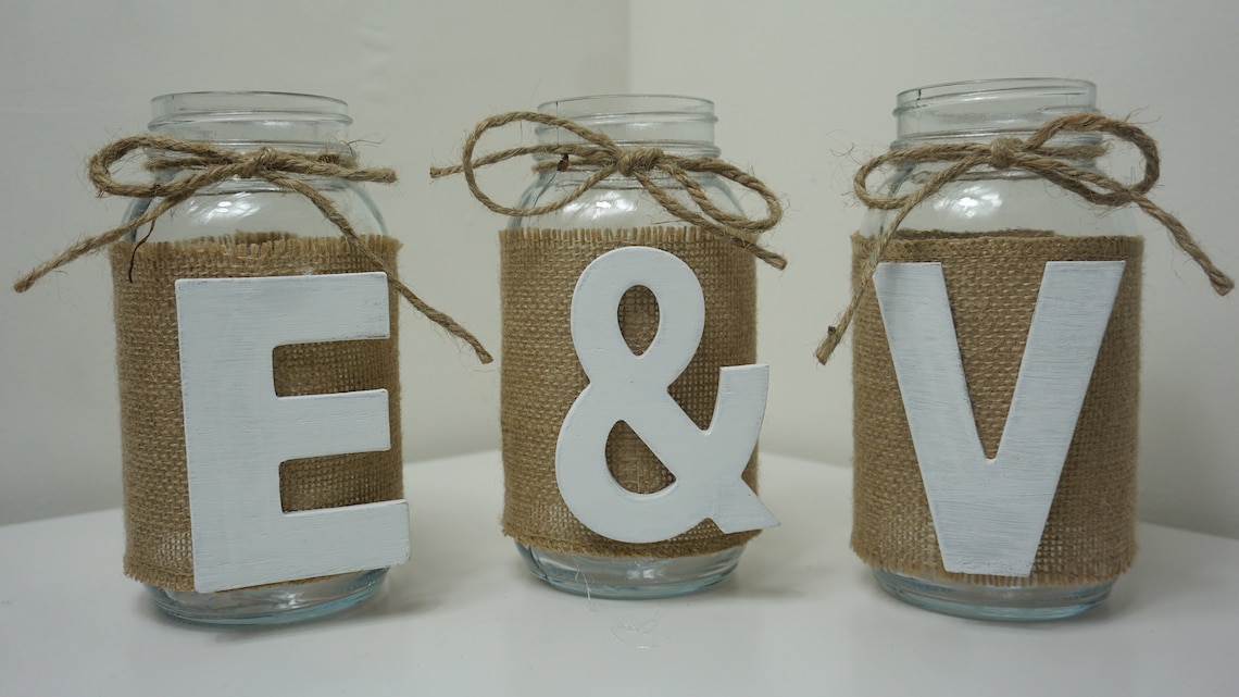 Mason Jars with personalized letters initials Decorated with Etsy.de