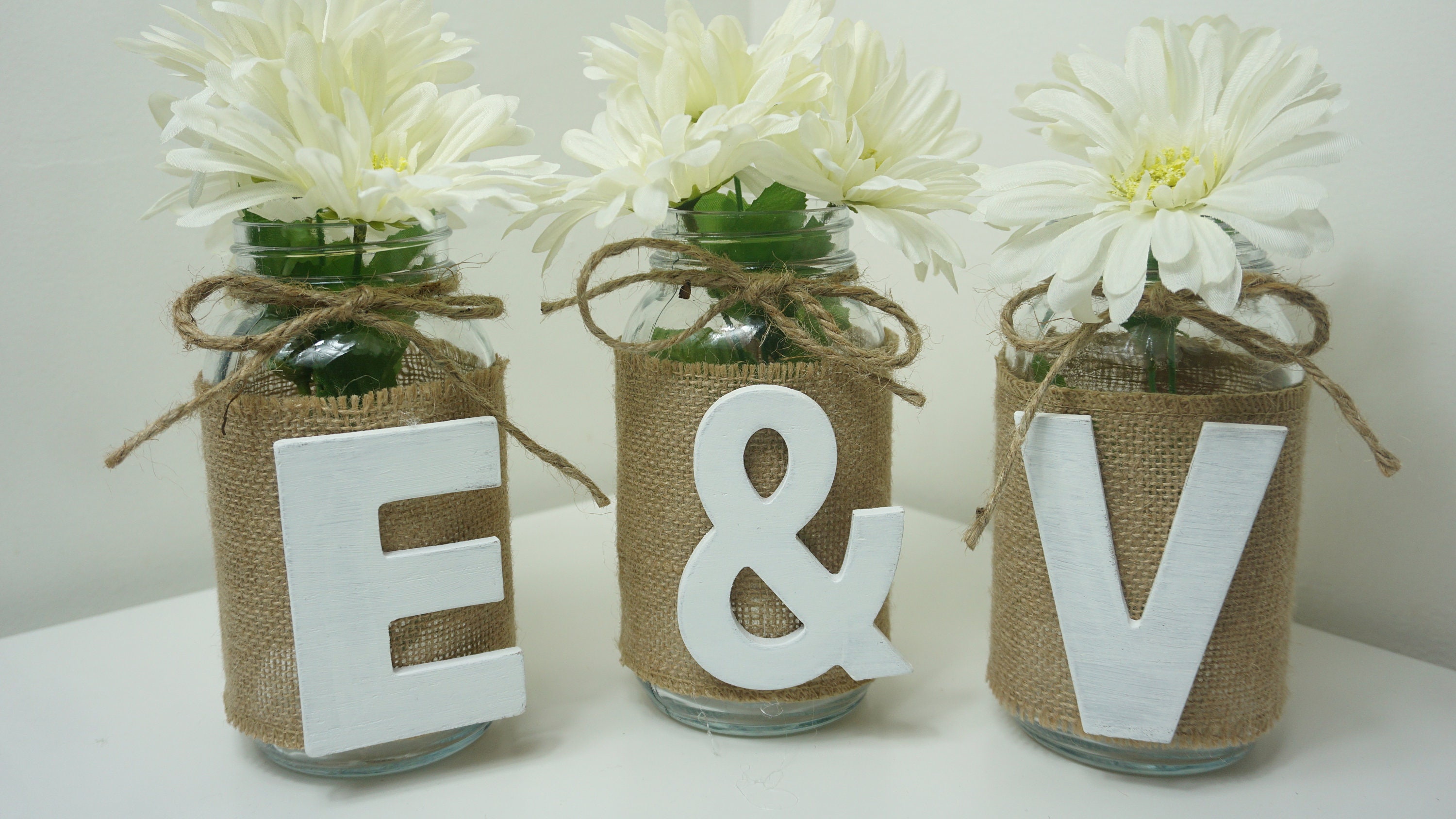 Mason Jars with personalized letters initials Decorated with Etsy