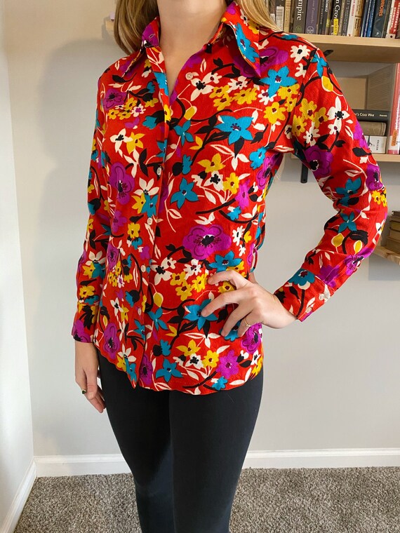 Vintage 1970s Floral Blouse - Vintage 1970s Floral
