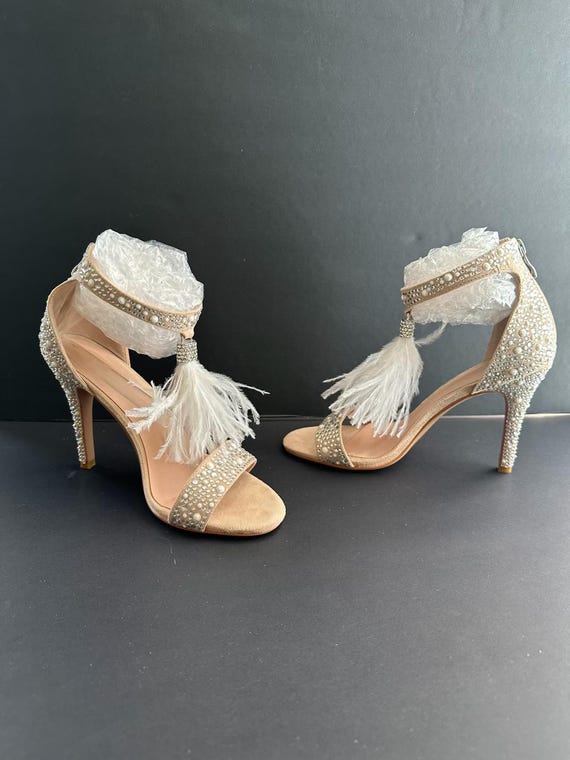 Rhinestones Charms Pearls and Feather Sandals