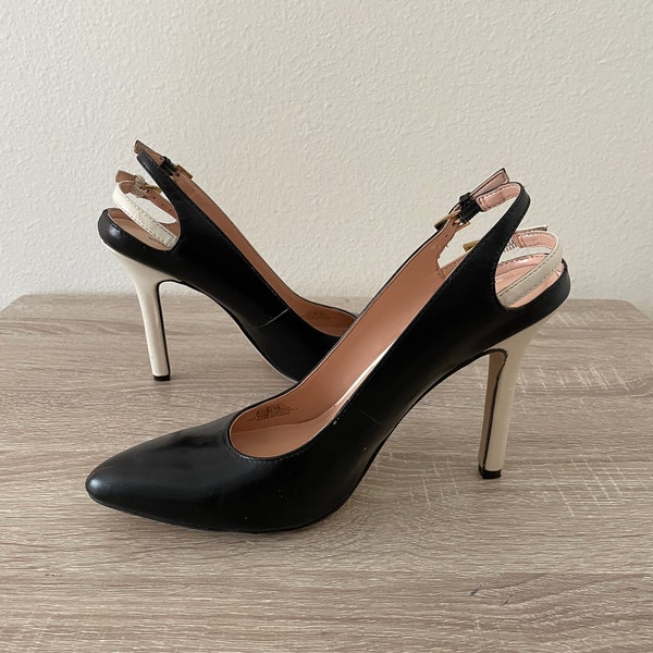 Brand New    Stileto  Slingback. Two Tone.  Black and White