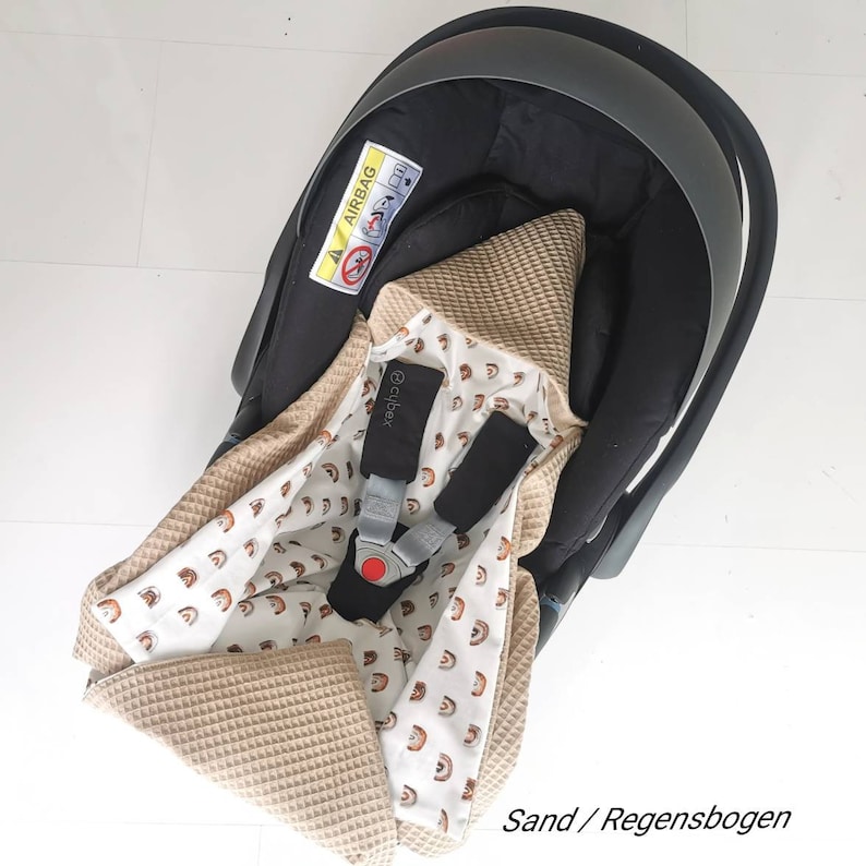 Babyschale 3-Punkt-Gurtsystem Babydecke Sommer Waffelpiqué Eukalyptus Einschlagdecke Geburt Regenbogen Cybex Maxi Cosi Bild 4