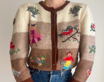 Vintage Wolljacke / Strickjacke aus Wolle Stickereien / Vintage Strickjacke / Handgemachte Strickjacke