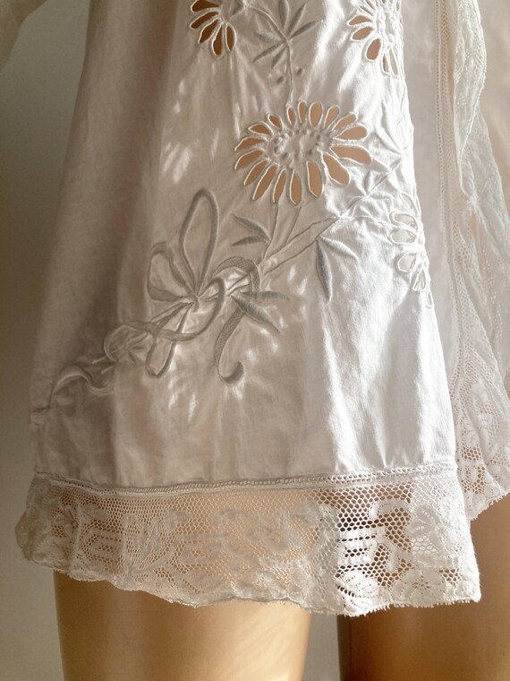 Antique White Cotton Lace Blouse/Vintage Embroide… - image 5