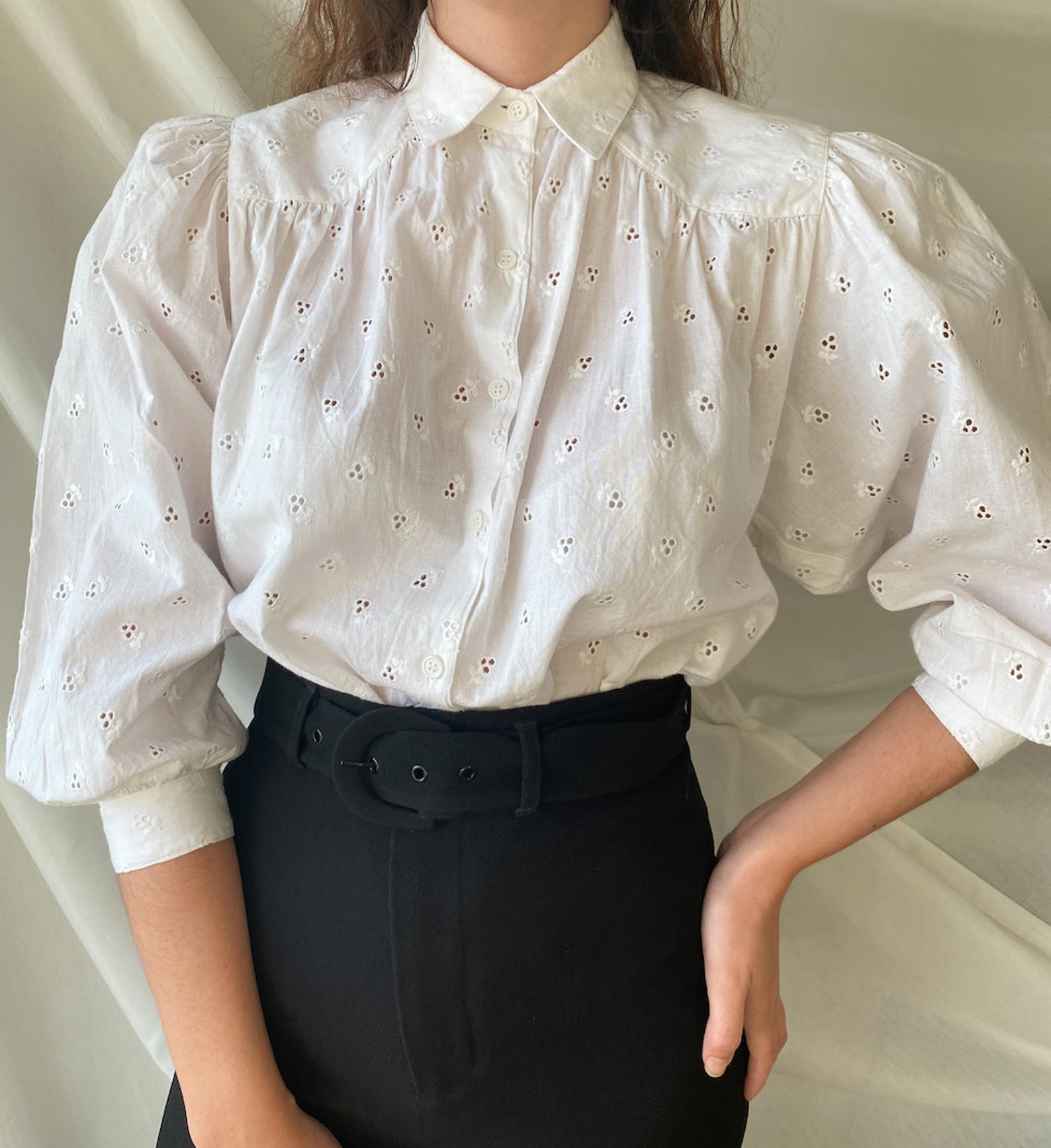 Vintage Cotton White Blouse / Romantic Blouse / Puffy Sleeves Etsy
