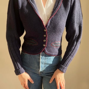 Cardigan folk vintage Cardigan en laine/Cardigan en laine autrichien/Trachten/Cardigan vintage bleu/Veste autrichienne traditionnelle/Laine image 8