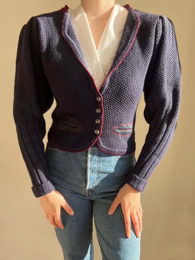 Cardigan folk vintage Cardigan en laine/Cardigan en laine autrichien/Trachten/Cardigan vintage bleu/Veste autrichienne traditionnelle/Laine image 8