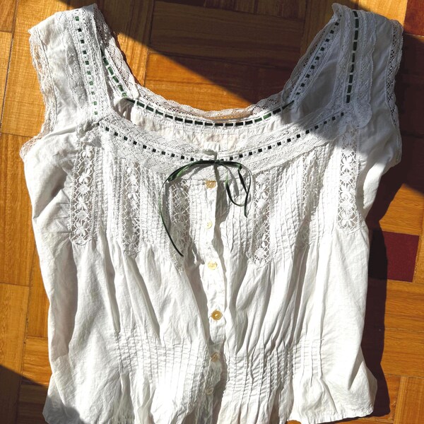 Funda de corsé antigua/Blusa de encaje bordado de algodón blanco/Top vintage con corsé bordado/Corsé romántico de encaje victoriano antiguo eduardiano