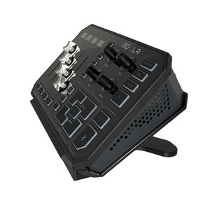 May include: A black Go:Live audio mixer with a variety of buttons and knobs. The mixer has a built-in stand and a screen that displays the current settings.