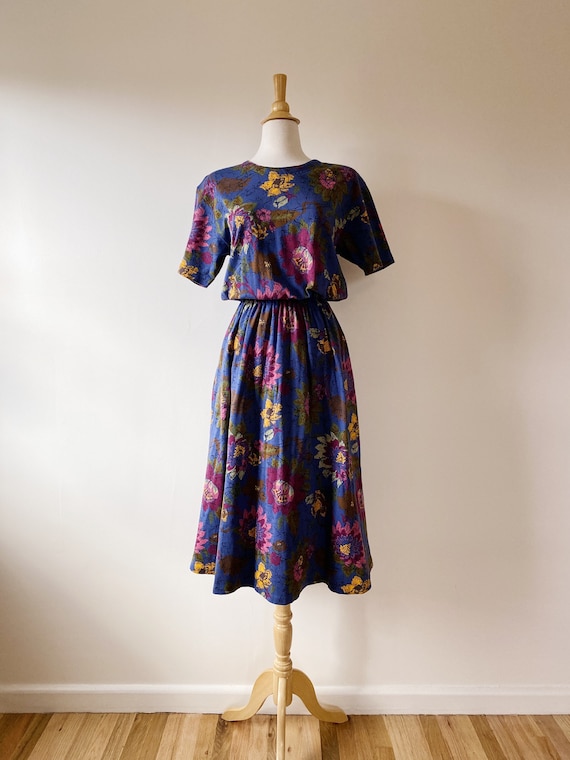 Vintage 90s Floral Dress | Eddie Bauer Knit Flora… - image 1