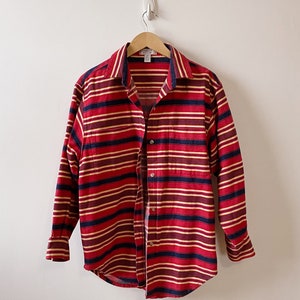 Vintage 90s Long Sleeve Striped Button Down | 100% Cotton Button Up Shirt | Oversized Shirt Jacket | Size Medium/Large