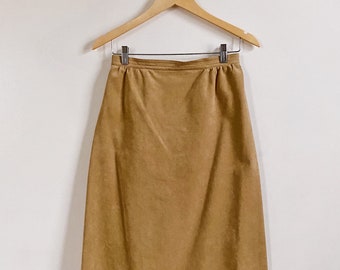 Vintage 70s Tan Suede Skirt | Knee Length A Line Skirt | Women's Skirt Size Small/Medium