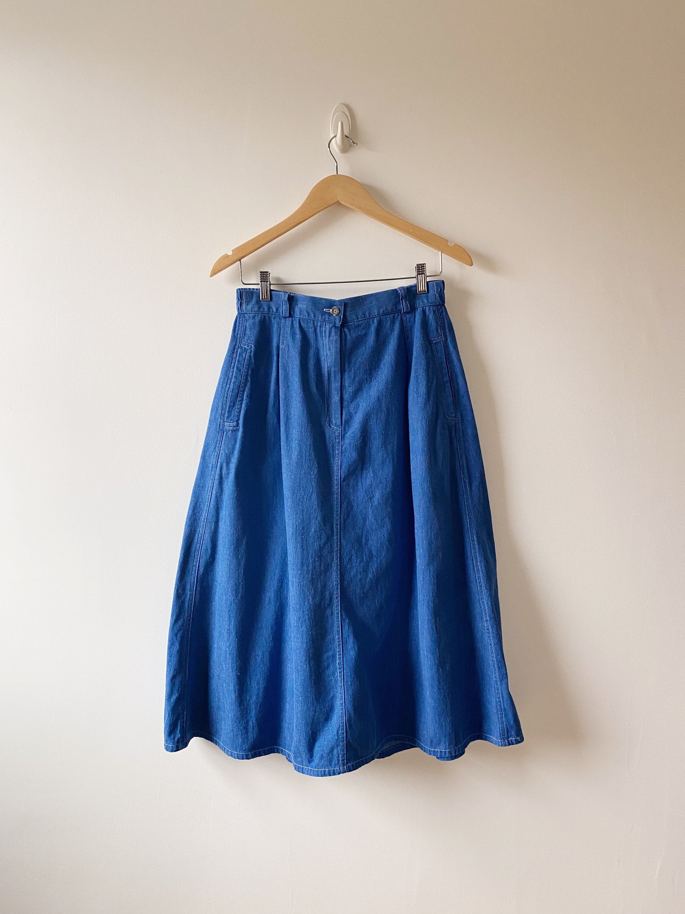 Vintage 70s Denim Midi Skirt Full Denim Skirt With Contrast - Etsy