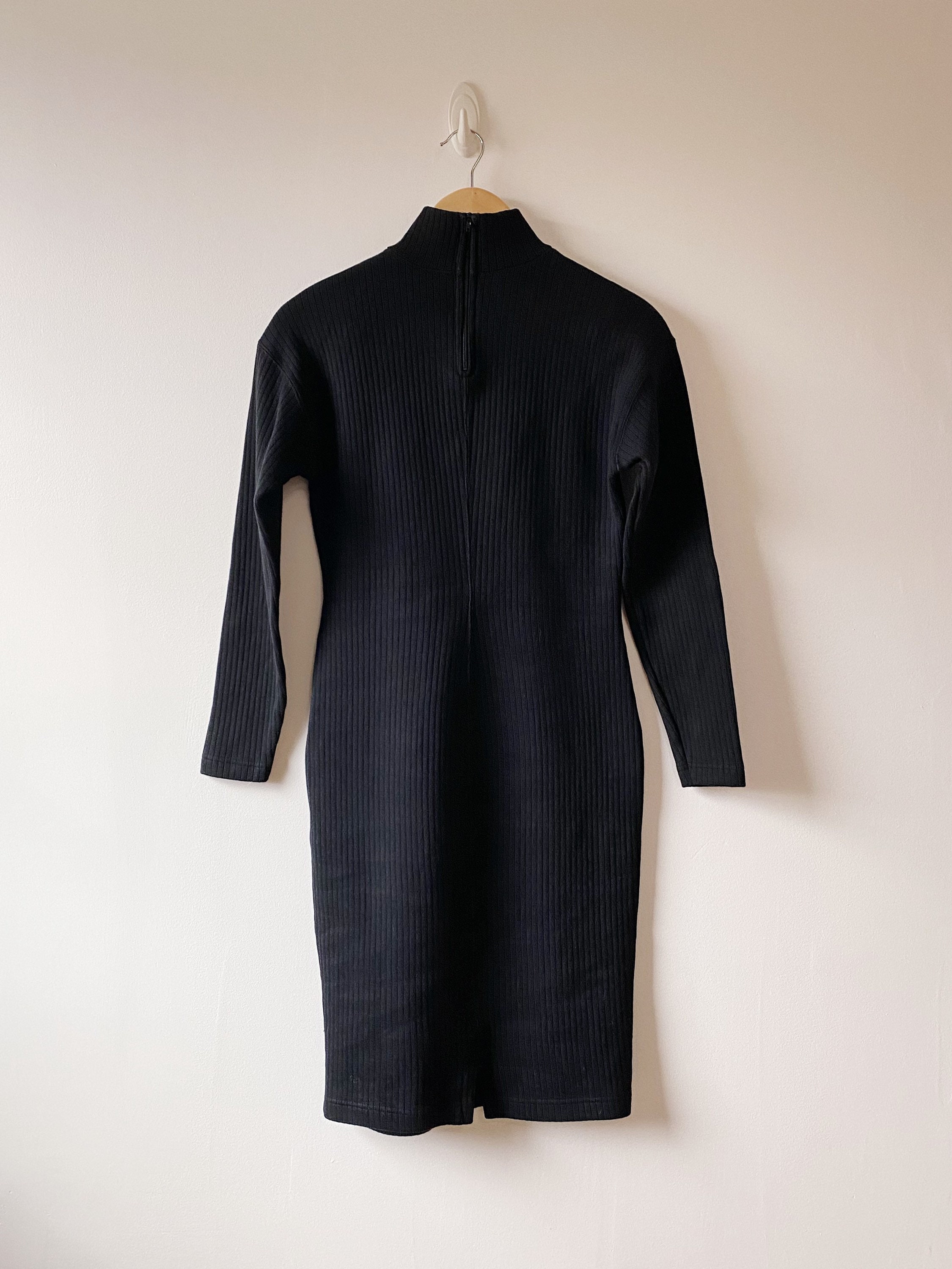 Vintage 90s Black Long Sleeve Sweater Dress Mock Neck Bodycon Dress 100 ...
