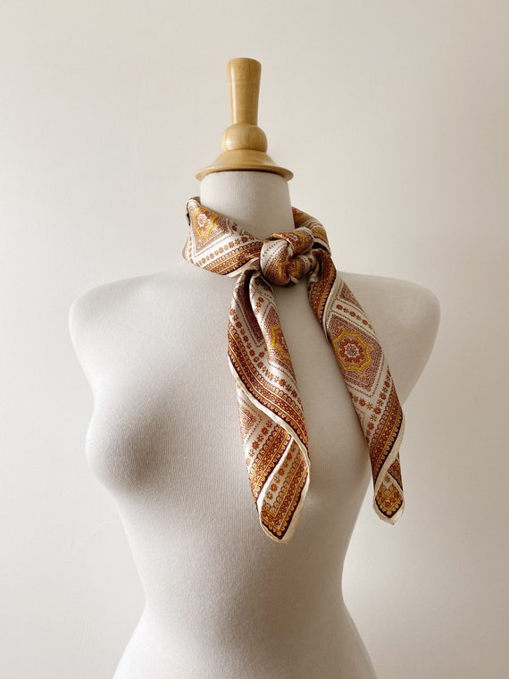 Vintage Orange and Cream Scarf | Large Patterned … - image 6