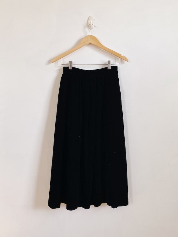 Vintage 80s Black Velvet A Line Skirt with Pockets