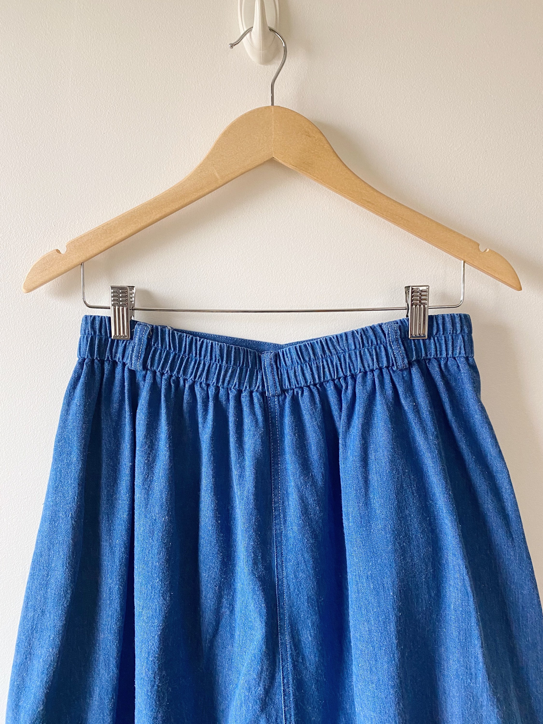 Vintage 70s Denim Midi Skirt Full Denim Skirt With Contrast - Etsy