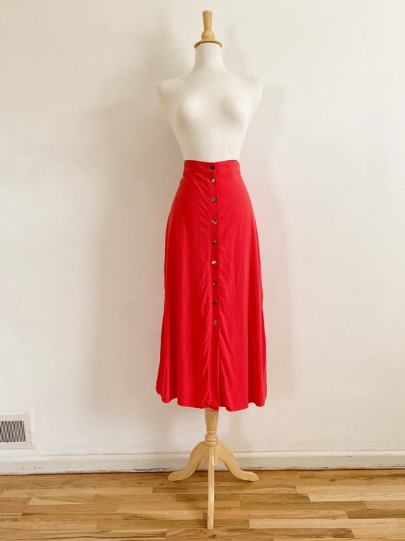 Vintage 90’s Coral Red Button Front Midi Skirt