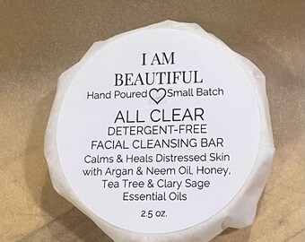 ALL CLEAR Detergent Free Facial Cleansing Bar, Calms & Heals Distressed Skin