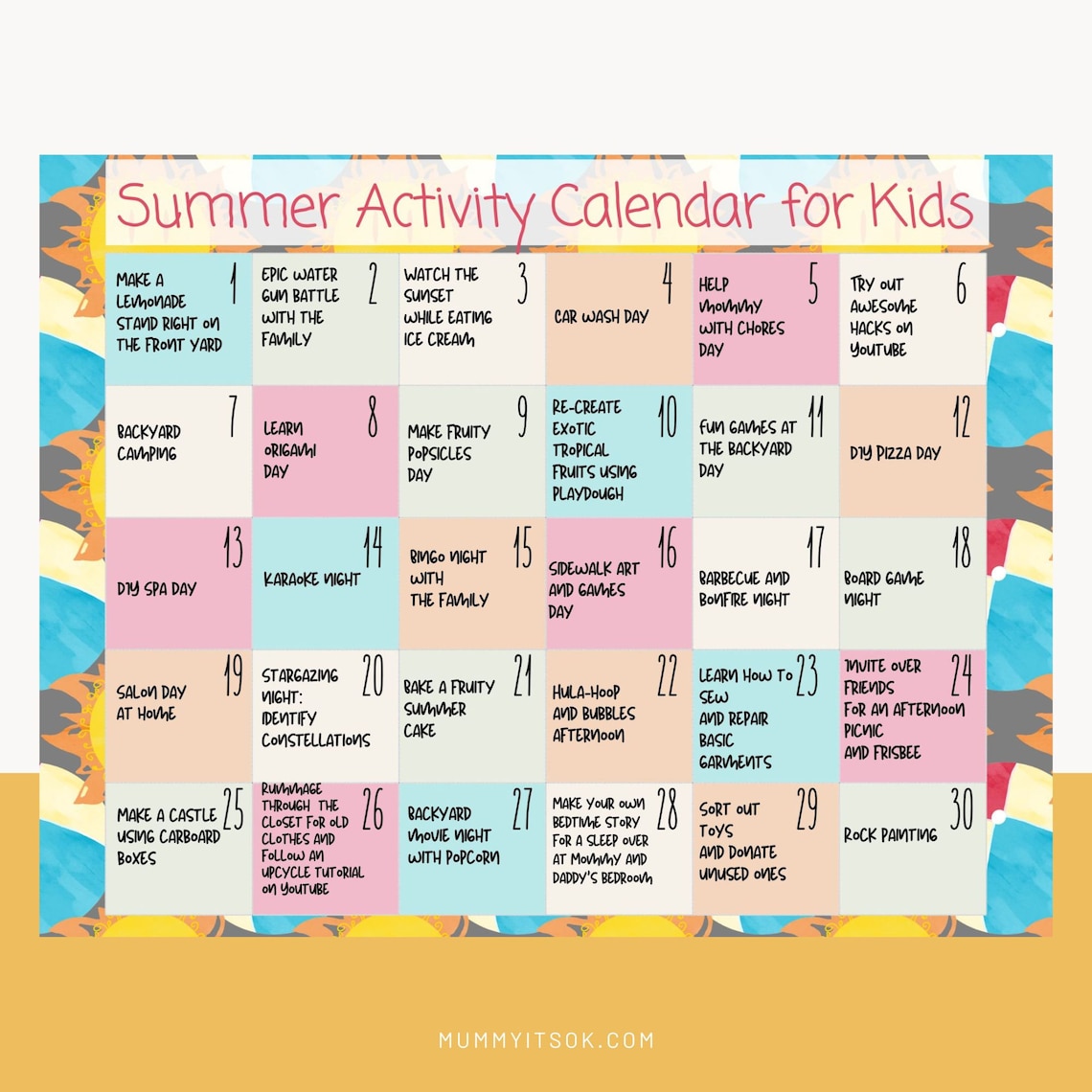 Summer Activity Printable, Summer Activity Calendar Printable, Summer ...