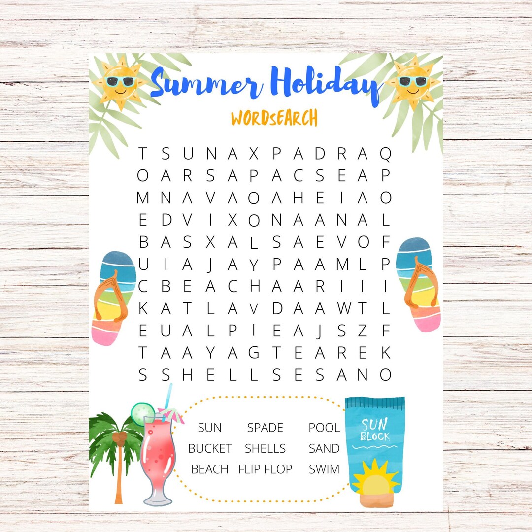Summer Holiday Word Search, Summer Party Games, Printable Game Etsy