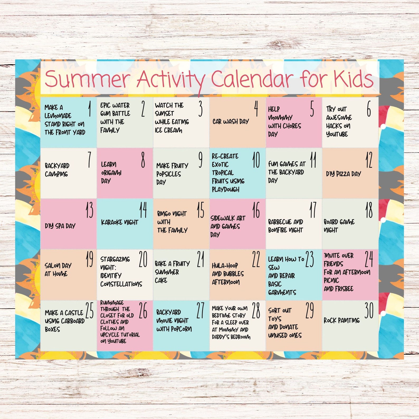 Summer Activity Calendar 2025 Carlen Mollie