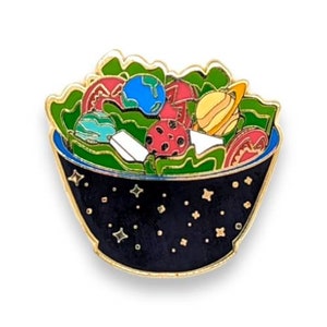 Space Salad Enamel Pin - Beautiful and Healthy Outer Space Salad, With a Sprinkle of Planets! Hard Lapel Pin For Food and Space Lovers