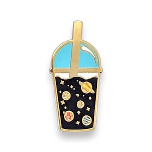 Space Boba Enamel Pin - Delicious Hard Lapel Pin for Space and Boba Tea Lovers! Take This Cup of Planets and Stars Everywhere You Go