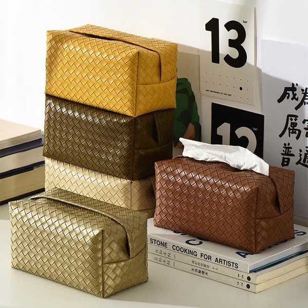 Soft Knitted Leather Tissue Box
