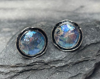 Round Oxidized Roman Glass Studs