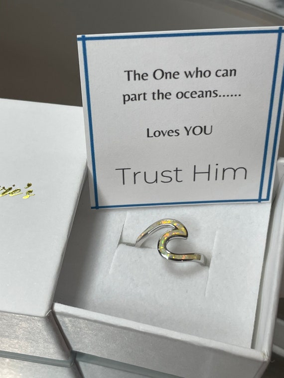 White Opal Wave Ring, .925 Sterling Silver, Christian Gift Woman's Earrings Unique faith-based Jewelry Wear Your faith
