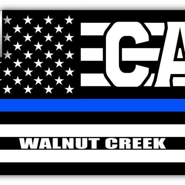 Walnut Creek CA California Contra Costa County Thin Blue Line Stealthy USA Flag Honoring Law Enforcement Decal Sticker 3M Vinyl 3 » x 5 »