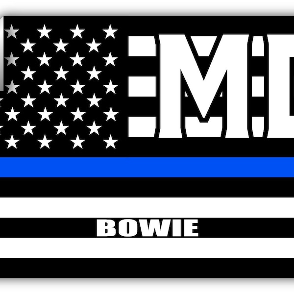 Bowie MD Maryland Prince George's County Thin Blue Line Stealthy USA Flag Honoring Law Enforcement Decal Sticker 3M Vinyl 3" x 5"